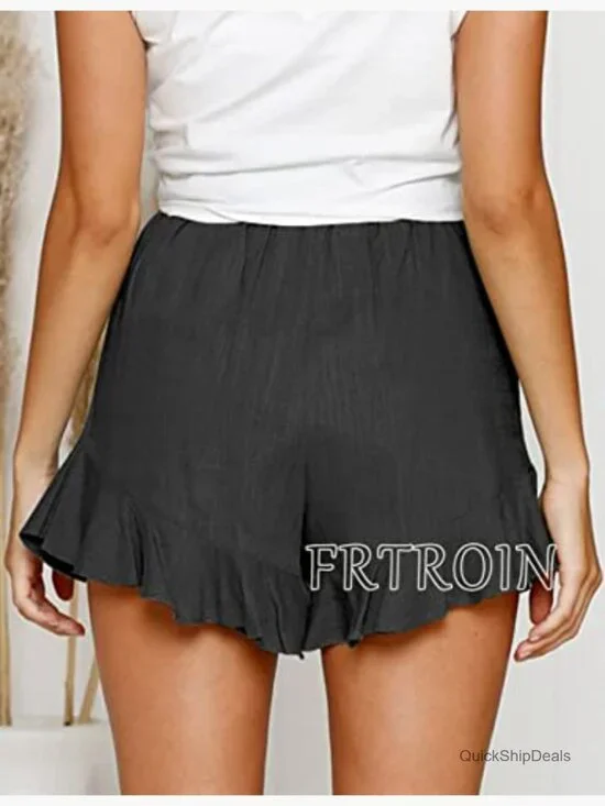 Linen Cotton Wrap Skirt High Waisted Elastic Mini Skort Summer - Picture 4 of 7